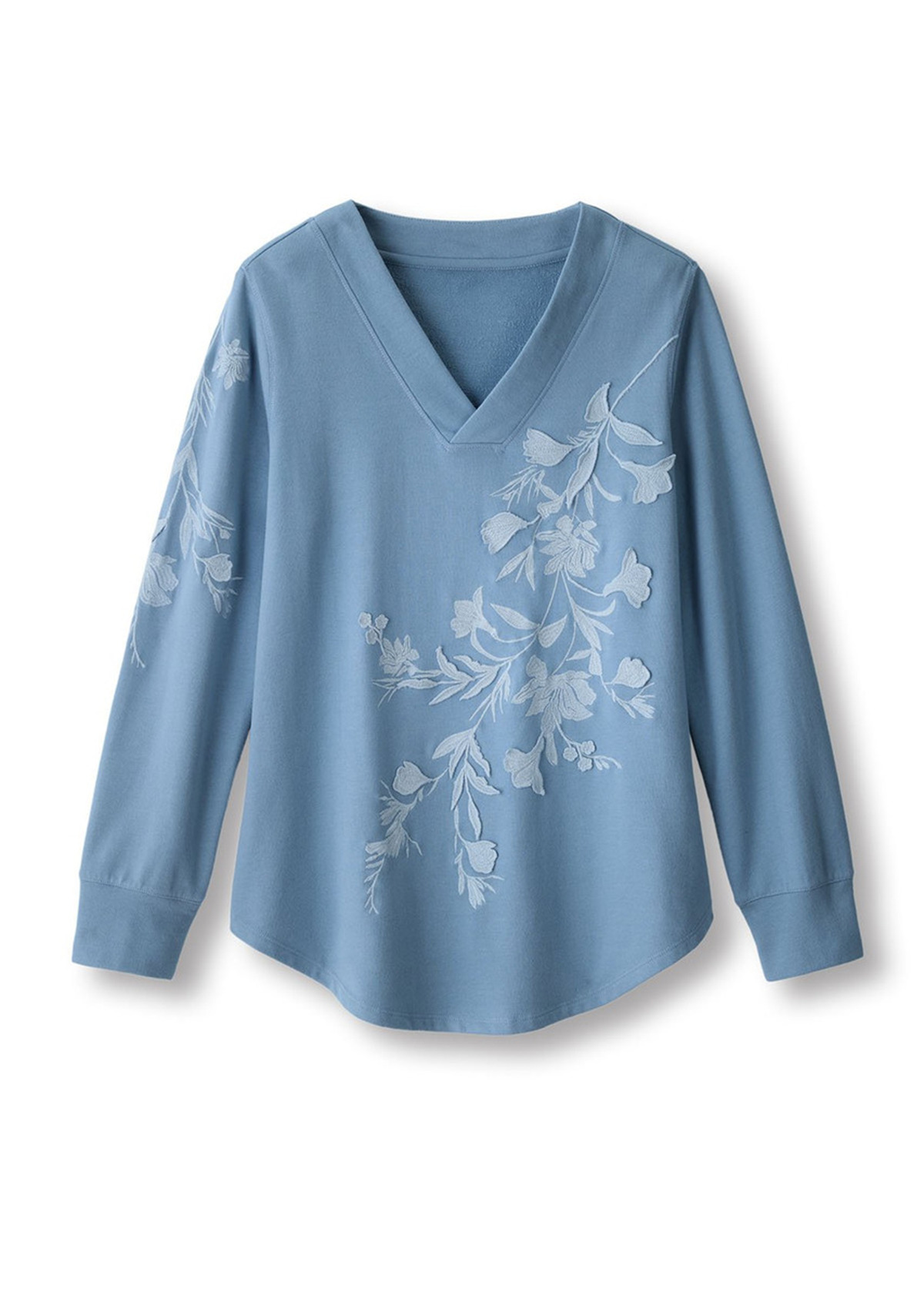 Embroidered Flowers V Neck Waisted Slimming Tunic