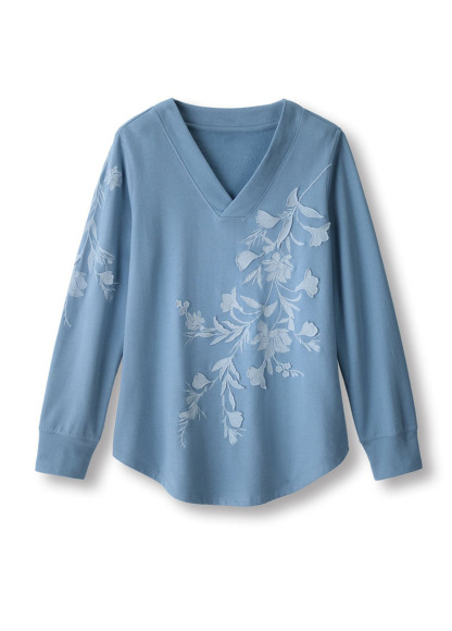 Embroidered Flowers V Neck Waisted Slimming Tunic