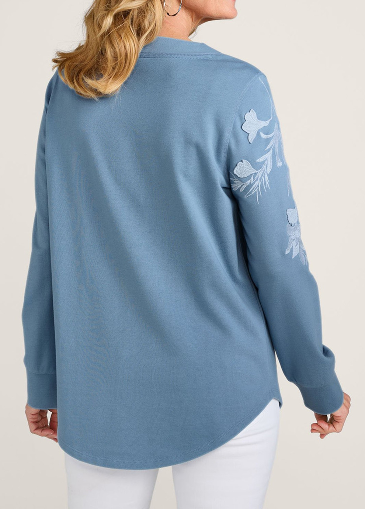 Embroidered Flowers V Neck Waisted Slimming Tunic