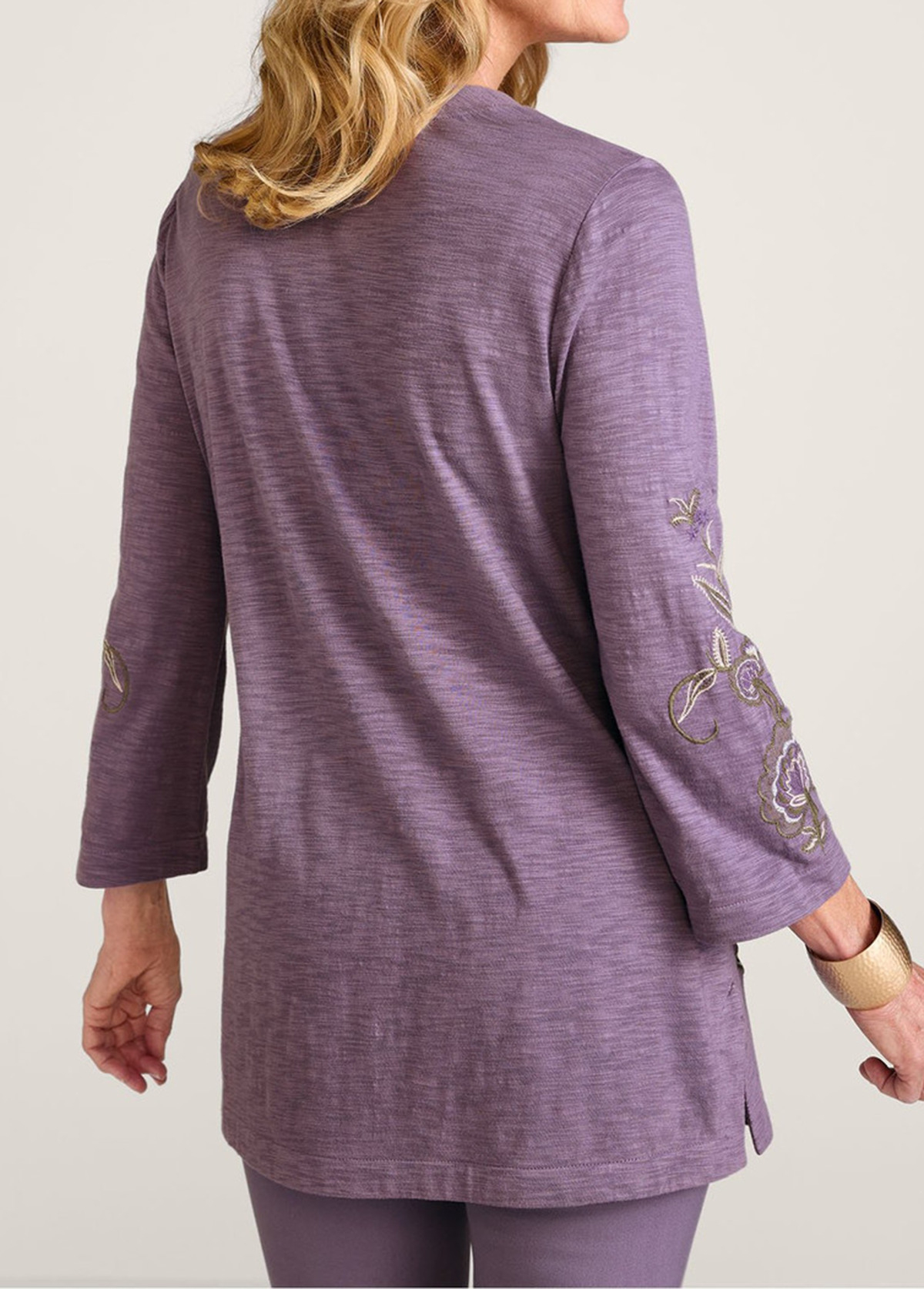 Waisted Slimming Embroidered V-Neck Tunic