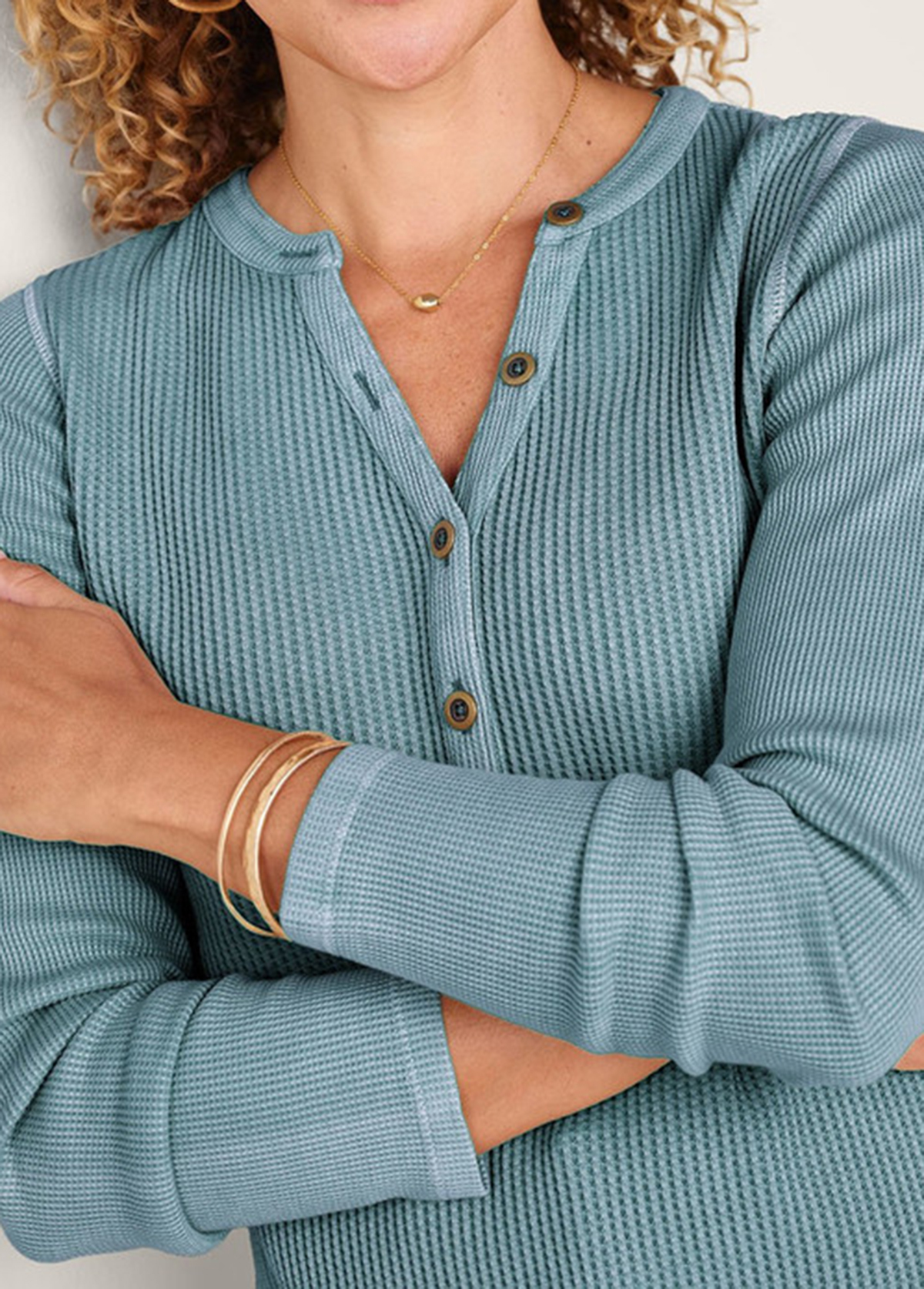 Waisted Slimming Embroidered Henley V-Neck Tunic