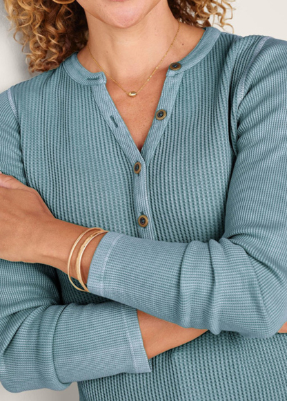 Waisted Slimming Embroidered Henley V-Neck Tunic