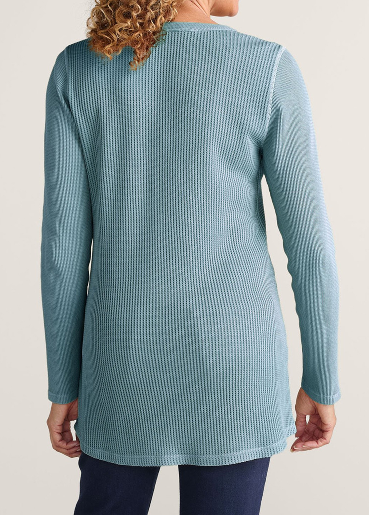 Waisted Slimming Embroidered Henley V-Neck Tunic