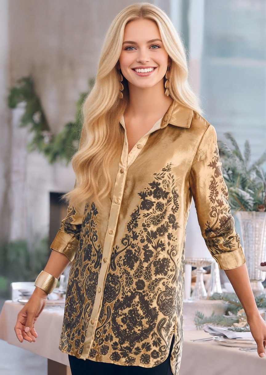 Glossy Velvet Floral Burnout Big Tunic