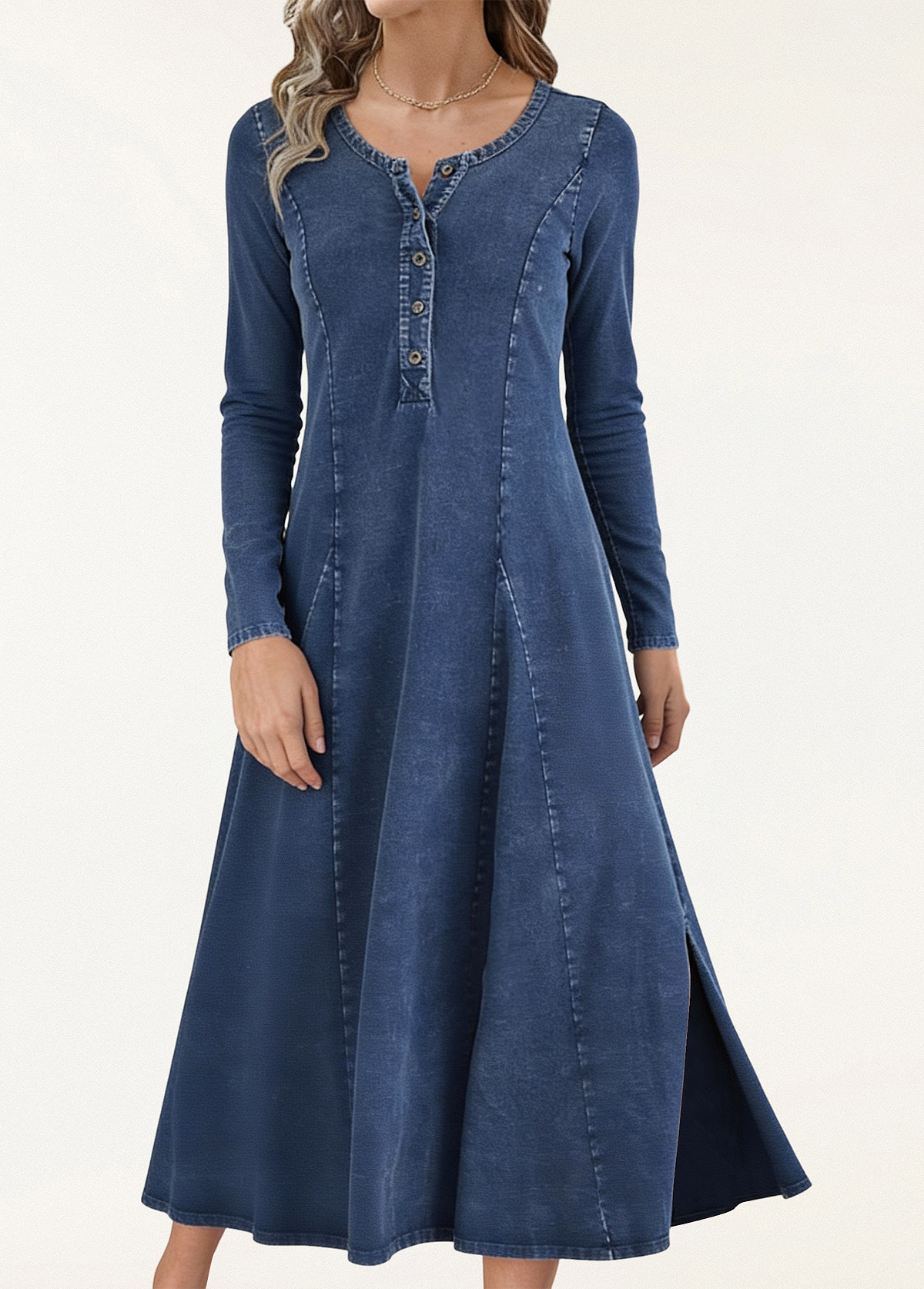 Waisted Slimming Knit Denim Maxi Dress