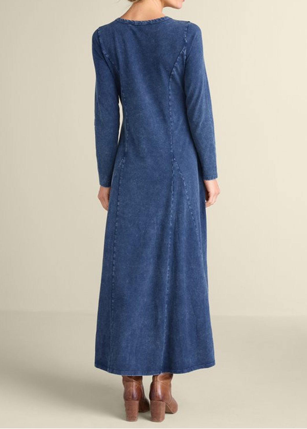 Waisted Slimming Knit Denim Maxi Dress