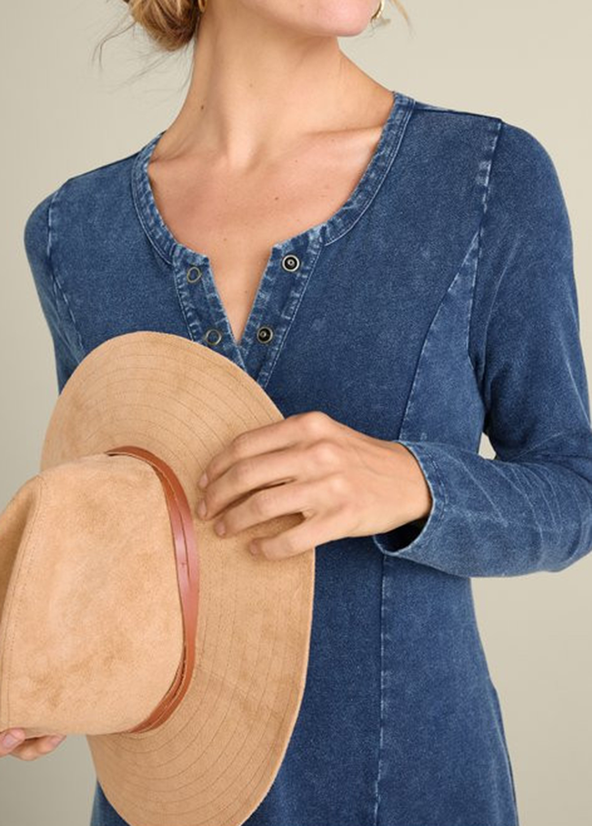 Waisted Slimming Knit Denim Maxi Dress