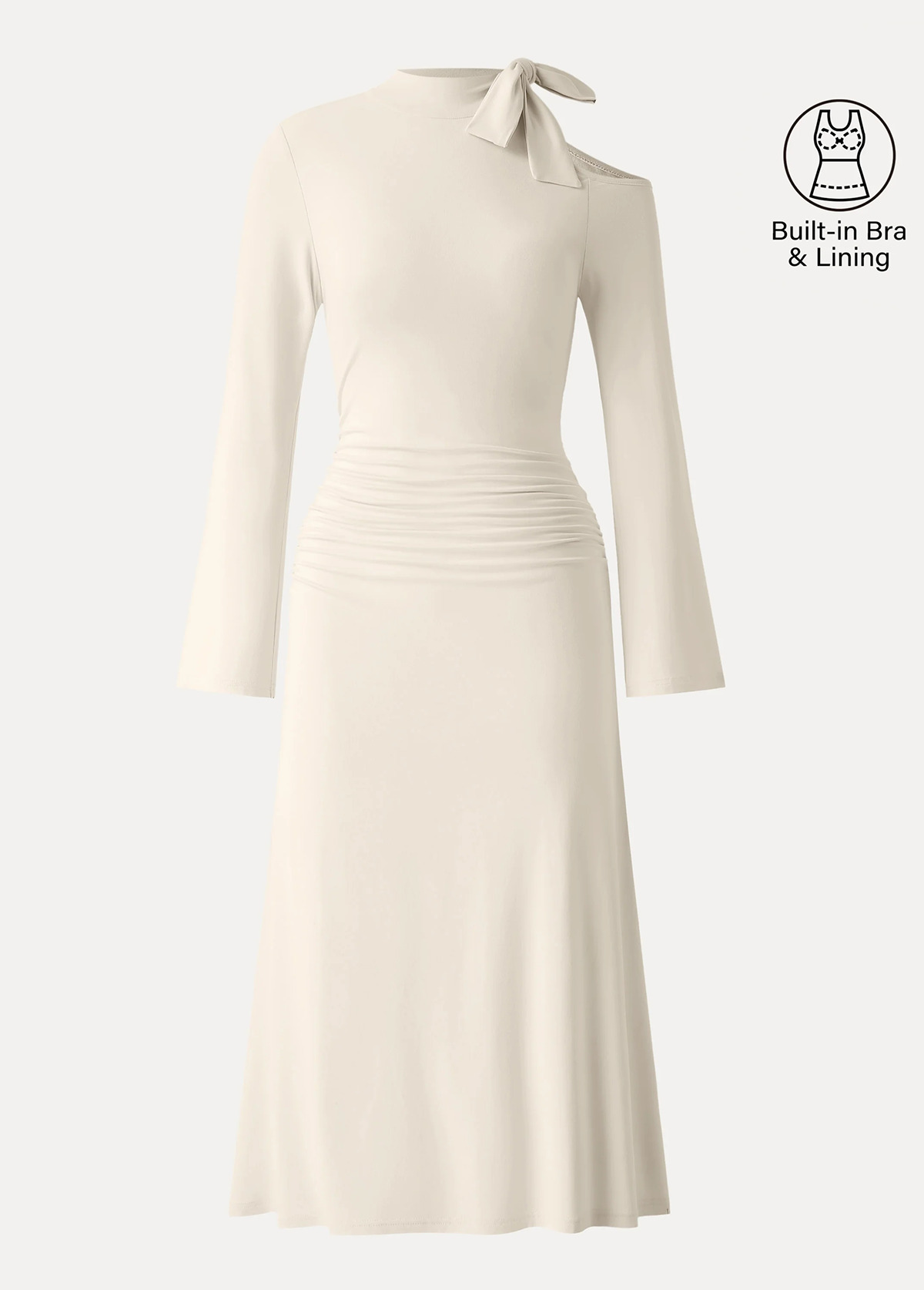 Waisted Slimming Mockneck Cutout Shoulder Ruched Brami Dress