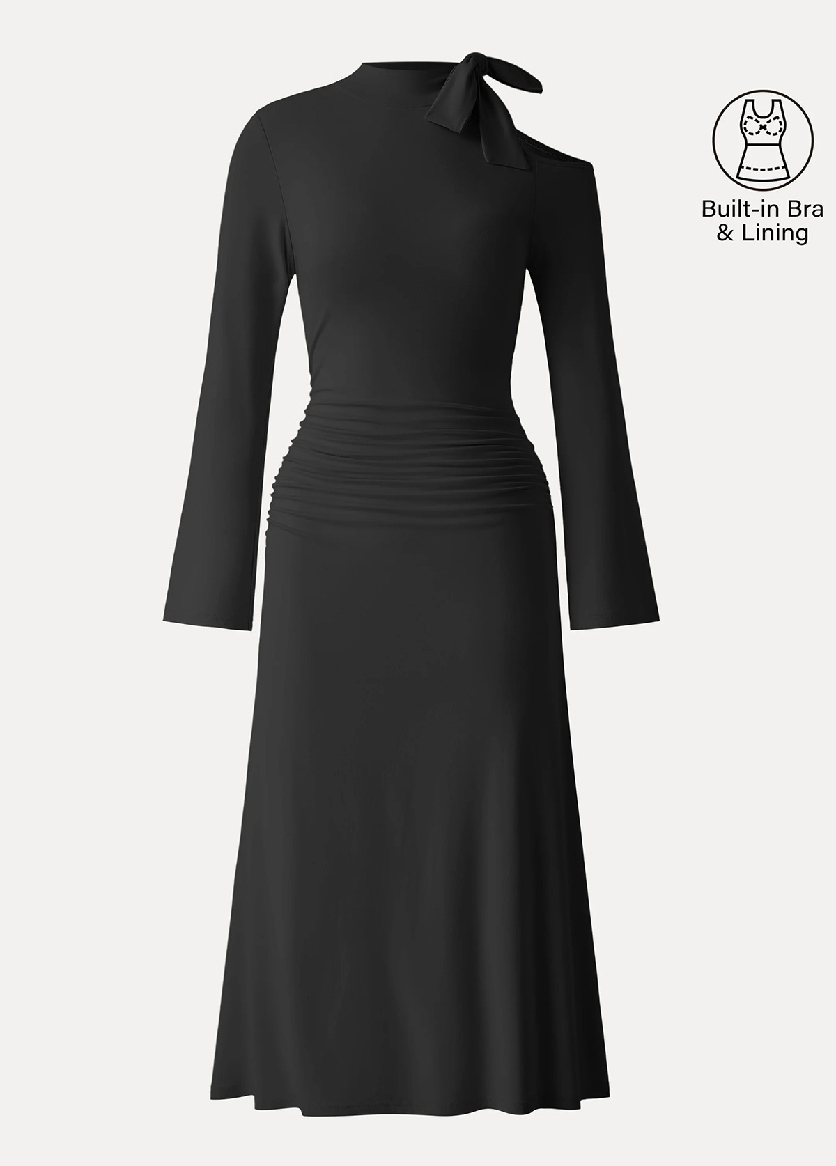 Waisted Slimming Mockneck Cutout Shoulder Ruched Brami Dress