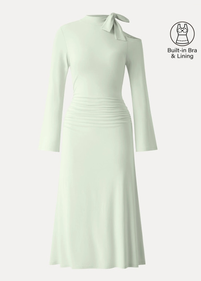 Waisted Slimming Mockneck Cutout Shoulder Ruched Brami Dress