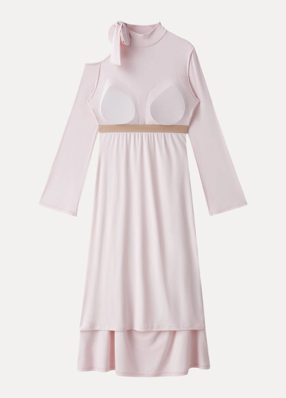 Waisted Slimming Mockneck Cutout Shoulder Ruched Brami Dress