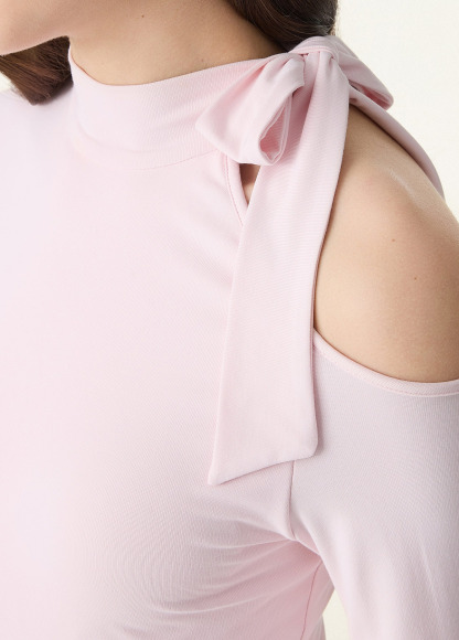 Waisted Slimming Mockneck Cutout Shoulder Ruched Brami Dress