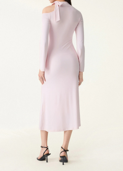 Waisted Slimming Mockneck Cutout Shoulder Ruched Brami Dress