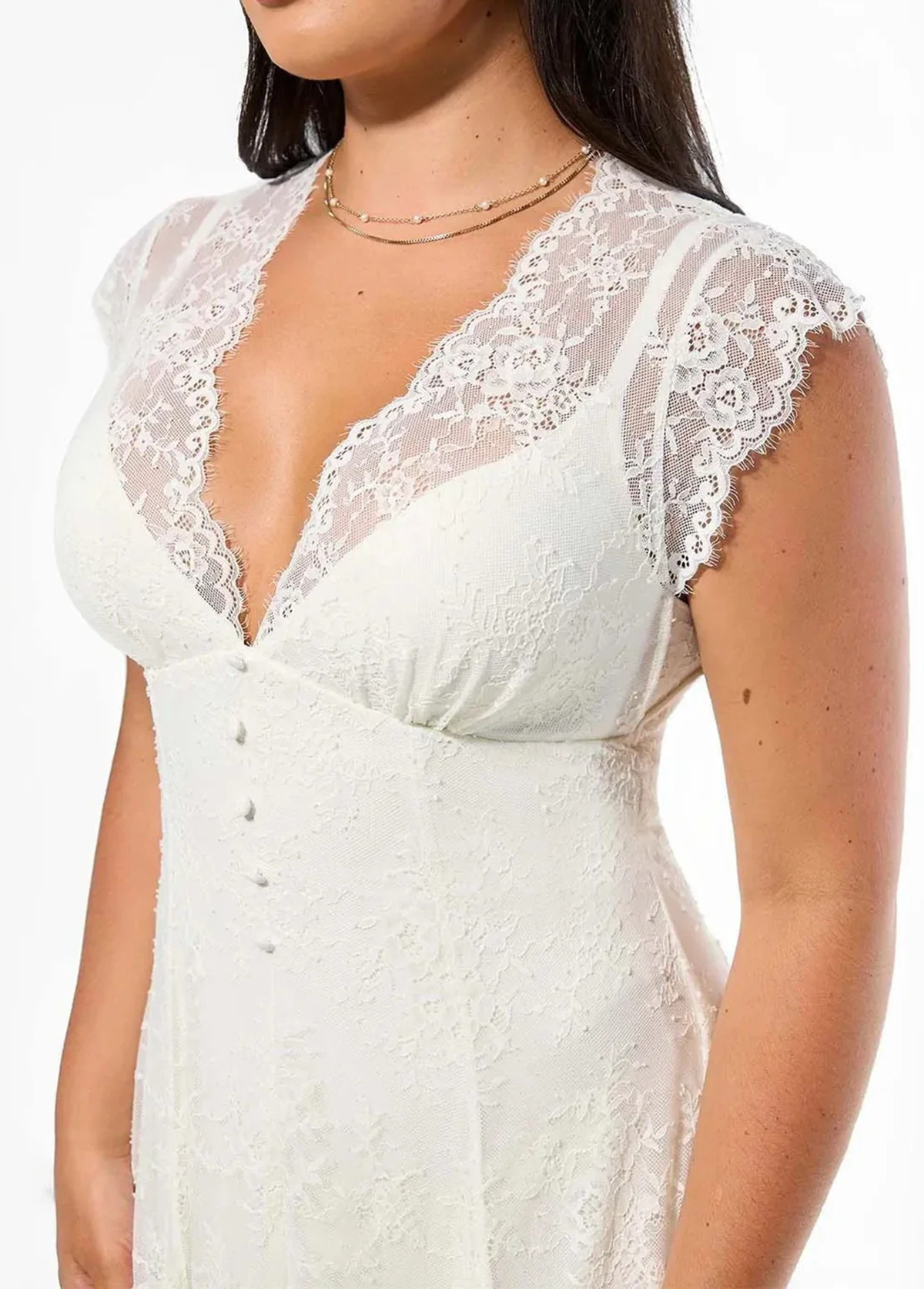 Built-In Bra Waisted Slimming Boho Floral Lace Front Slit Maxi Dress