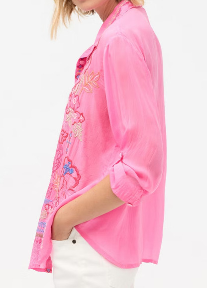 Draped Embroidered Floral Loose-Fitting Shirt