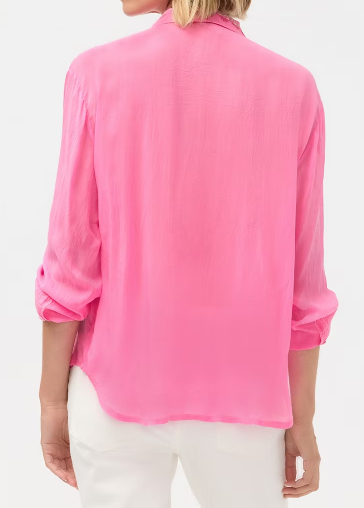 Draped Embroidered Floral Loose-Fitting Shirt