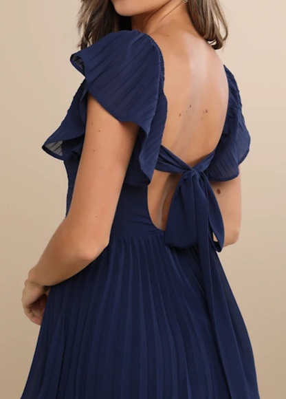 High-Waist Slimming Pleated Flutter Sleeve Maxi Dress