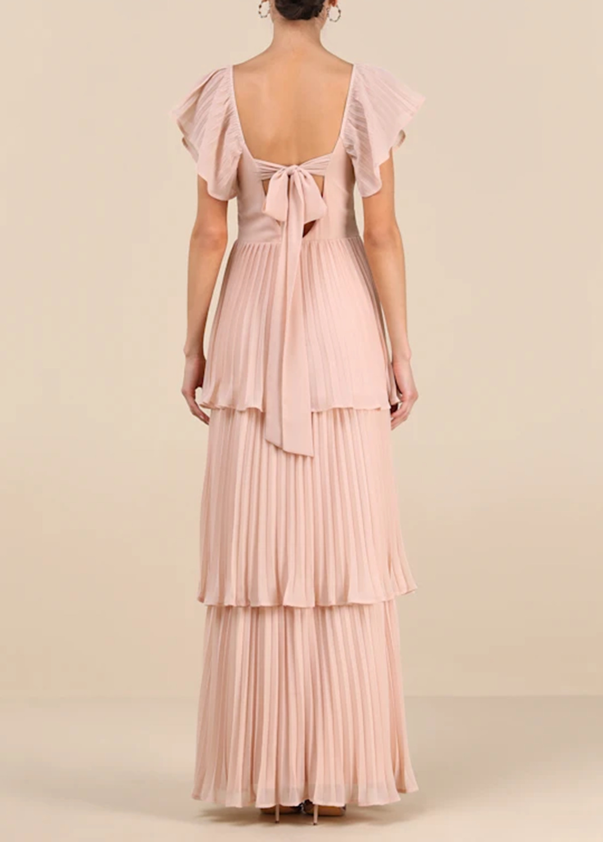 High-Waist Slimming Pleated Flutter Sleeve Maxi Dress