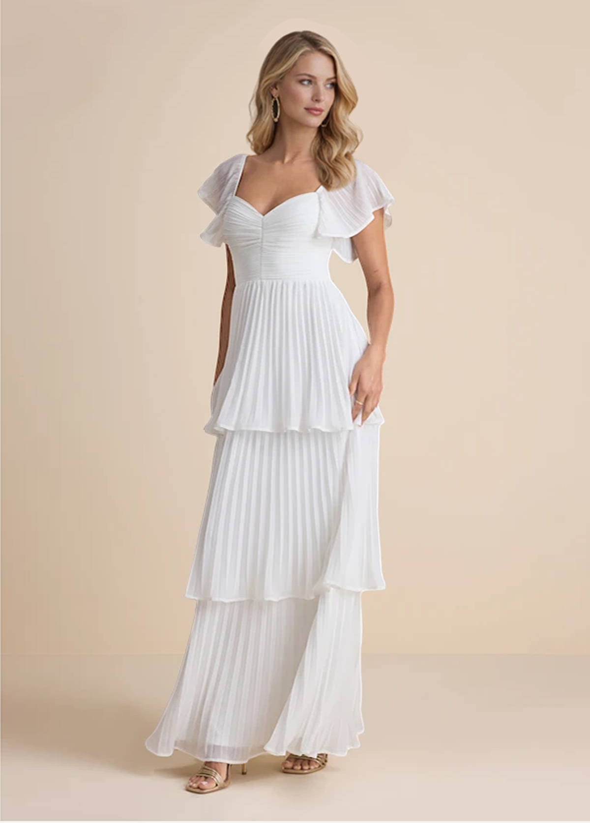 Women's dress | High-Waist Slimming Pleated Flutter Sleeve Maxi Dress |ladyboutiquebd