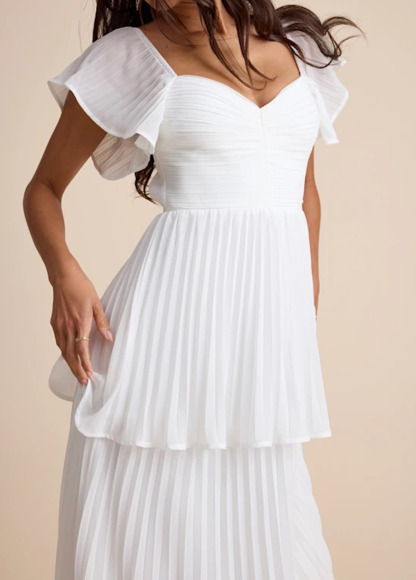 High-Waist Slimming Pleated Flutter Sleeve Maxi Dress