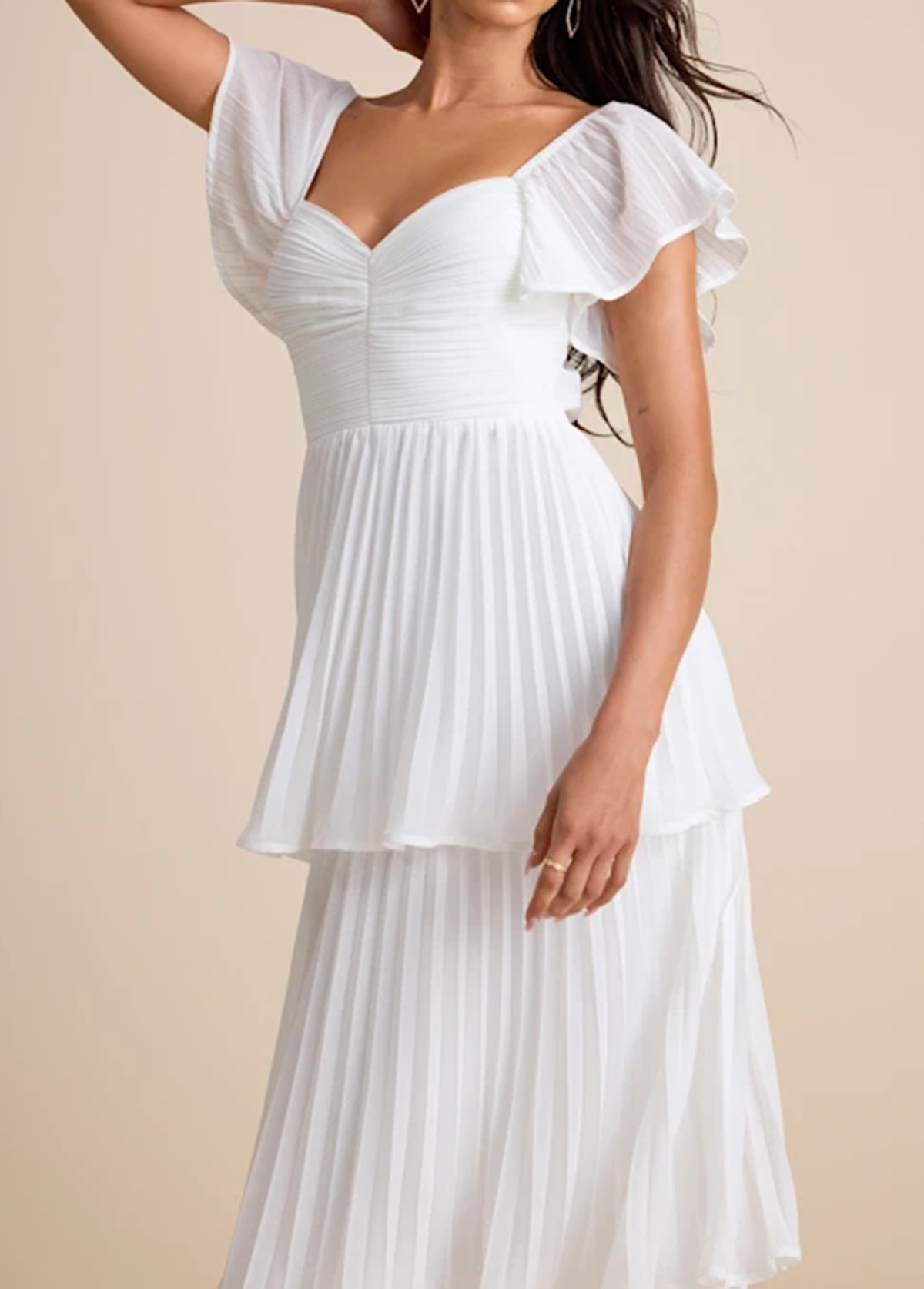 High-Waist Slimming Pleated Flutter Sleeve Maxi Dress