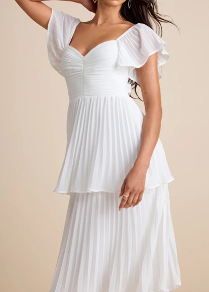 High-Waist Slimming Pleated Flutter Sleeve Maxi Dress