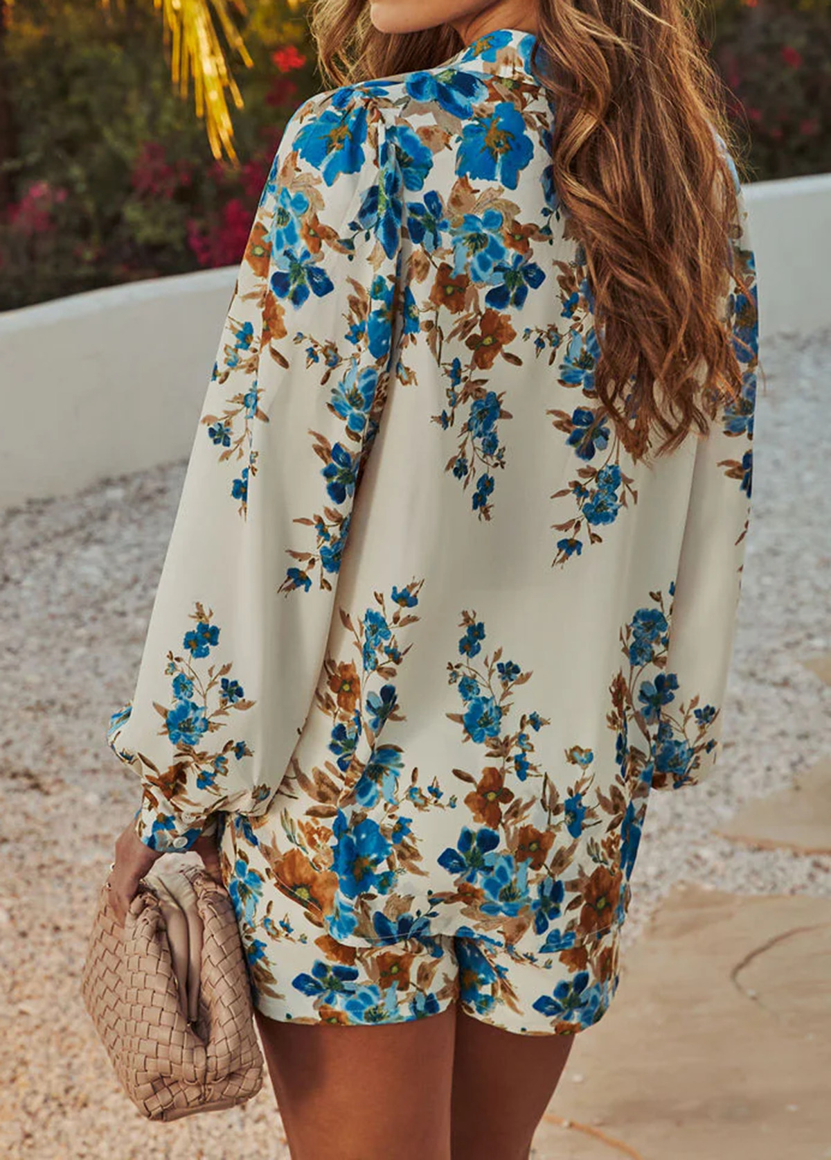 Romantic Draped Floral Print Button Up Top