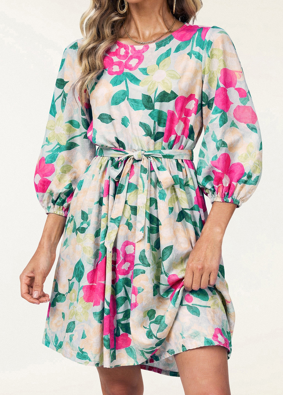 Romantic Flowy Floral Waisted Slimming Dress