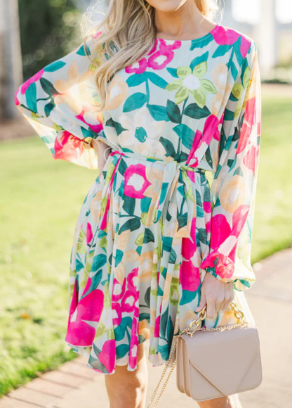 Romantic Flowy Floral Waisted Slimming Dress