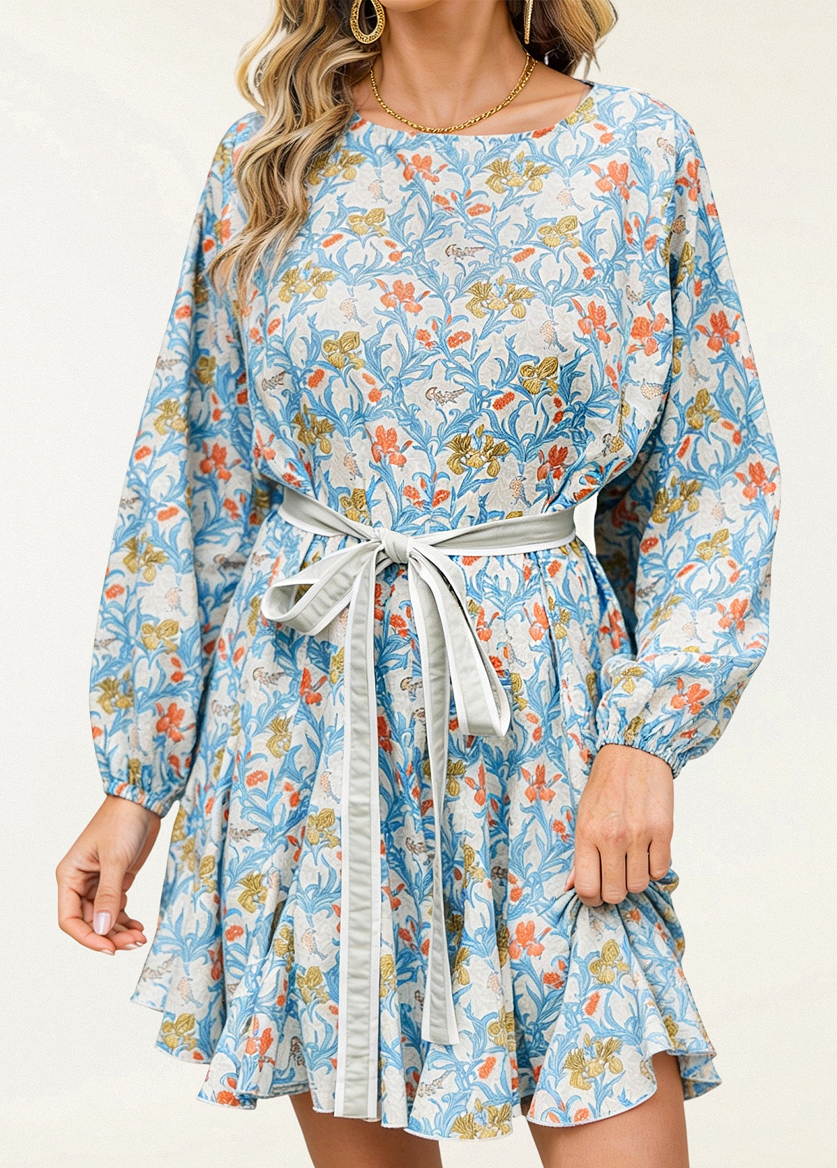 Romantic Flowy Floral Waisted Slimming Dress