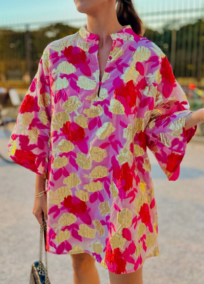 Gold Accent Jacquard Mini Dress