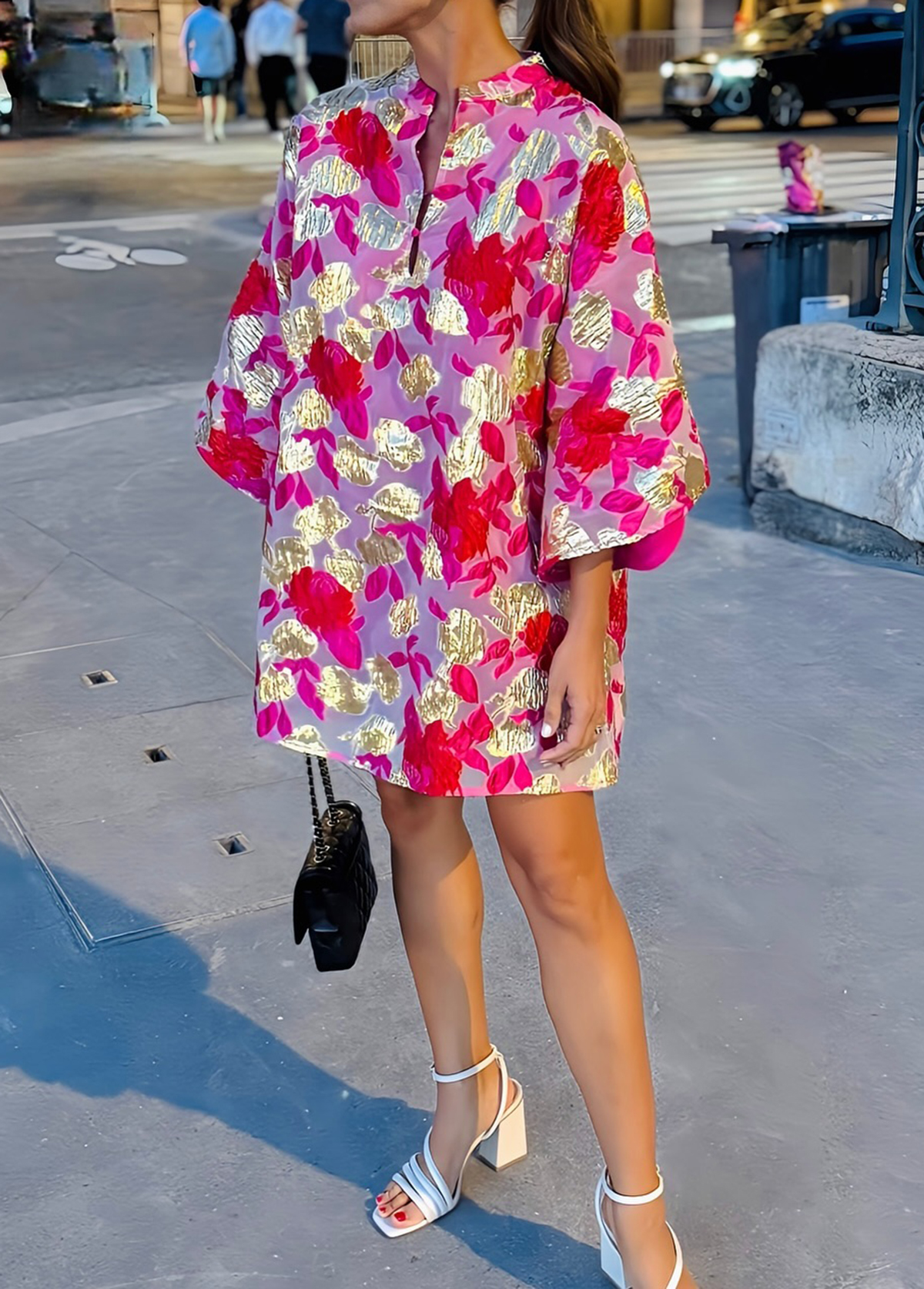 Gold Accent Jacquard Mini Dress