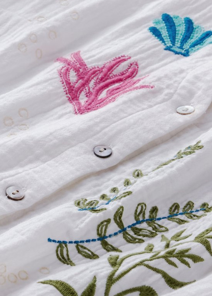 Slimming Textured Embroidered Beach Organisms Tunic Shirt
