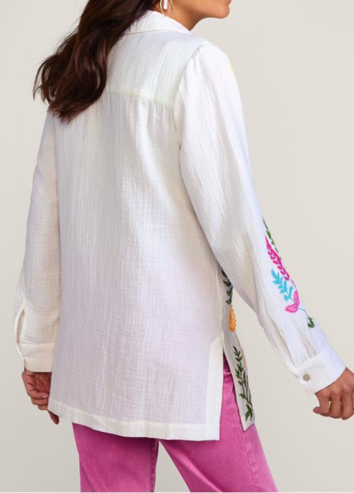 Slimming Textured Embroidered Beach Organisms Tunic Shirt