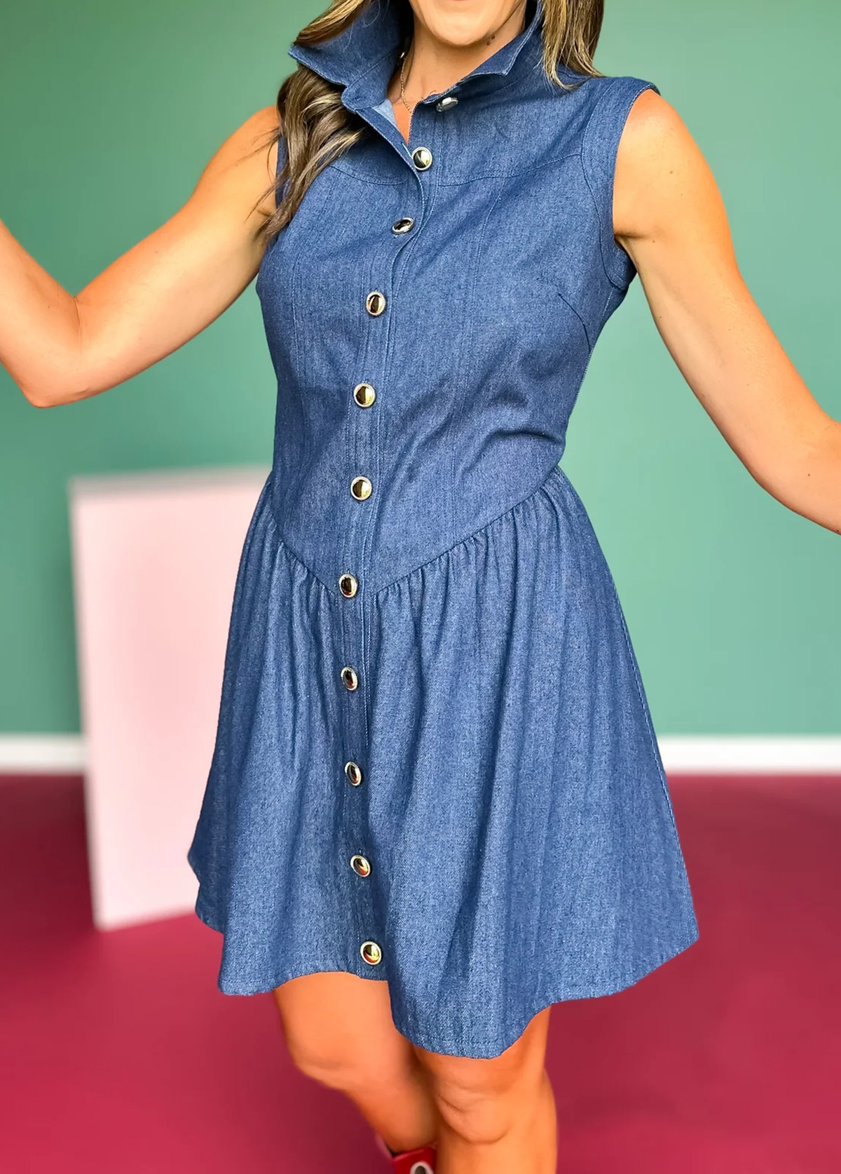Waisted Slimming Denim Button-Down Tunic