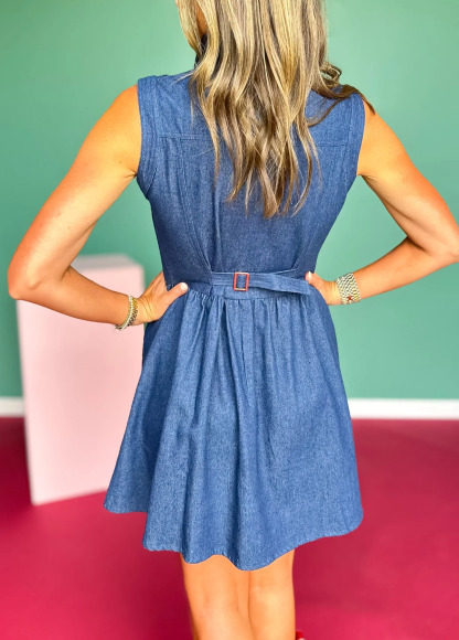 Waisted Slimming Denim Button-Down Tunic