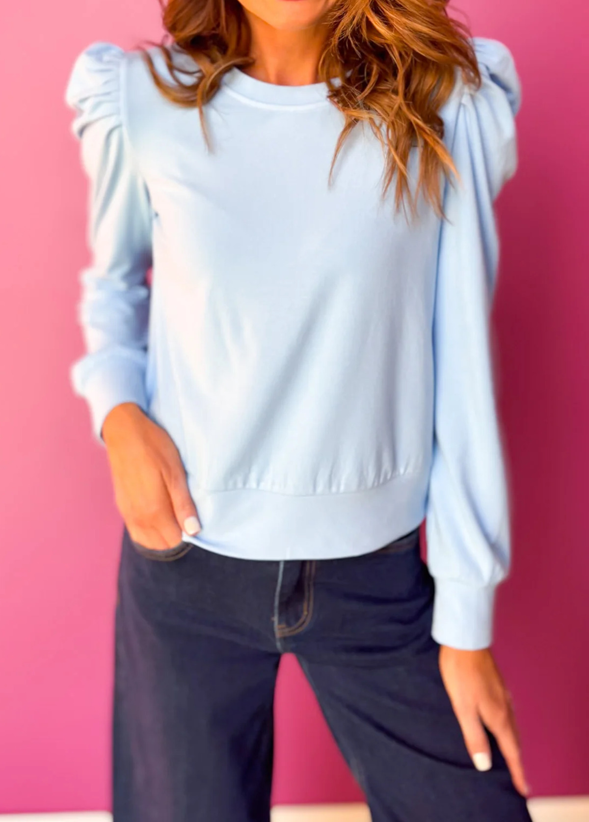 Cozy Basic Stretch Puff-Sleeved Top