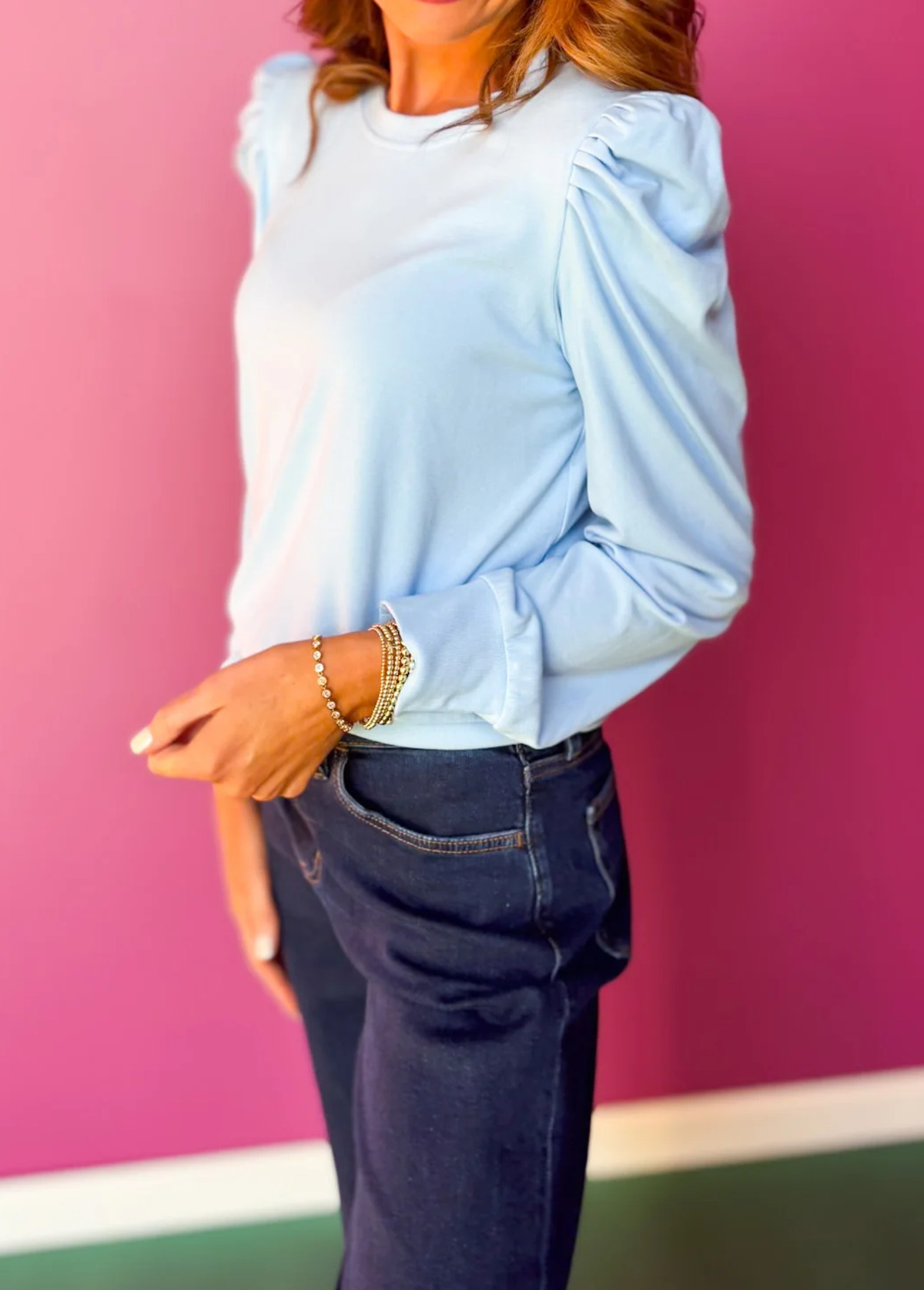 Cozy Basic Stretch Puff-Sleeved Top