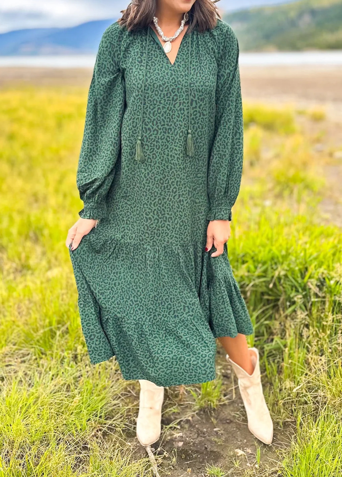 Flowy Pastoral-Style Floral Print Cake Dress