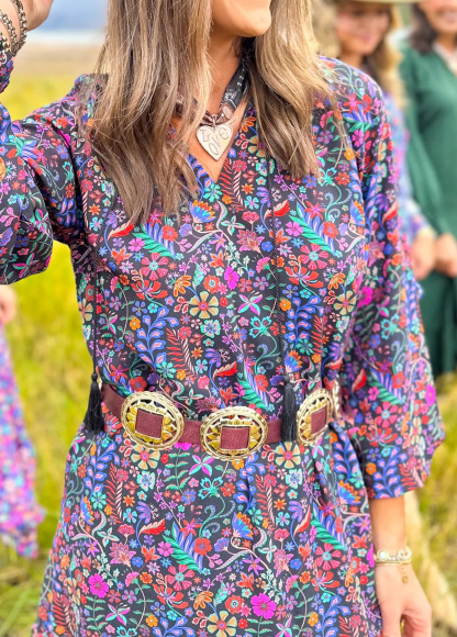 Flowy Pastoral-Style Floral Print Cake Dress