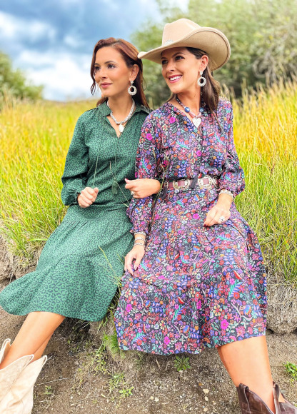 Flowy Pastoral-Style Floral Print Cake Dress