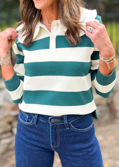 Sweet Doll Collar Color-Blocked Striped Pullover