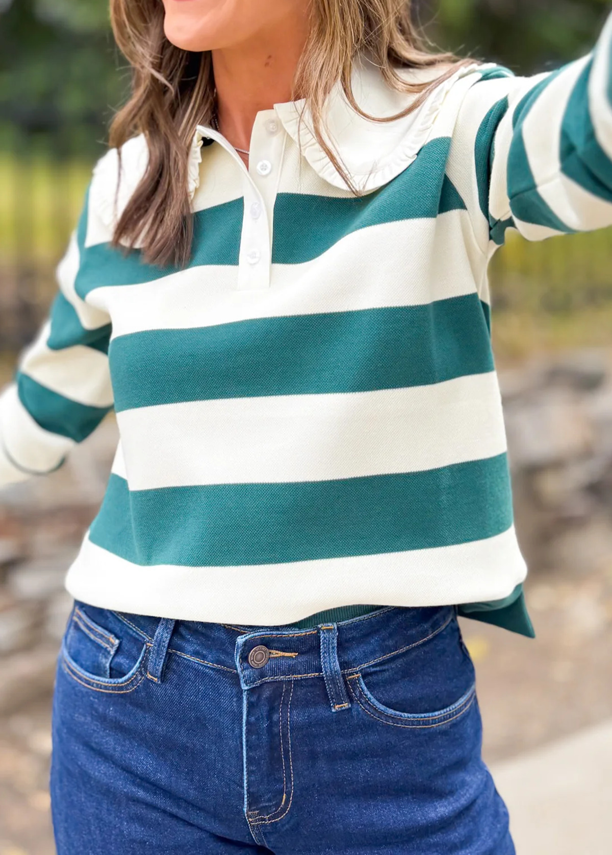 Sweet Doll Collar Color-Blocked Striped Pullover