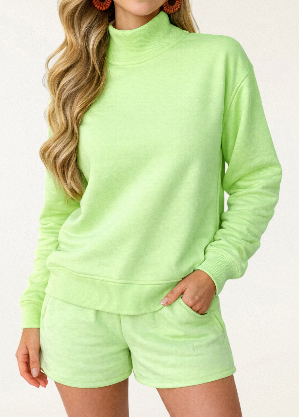 Cozy Mock Neck Pullover And Shorts Set