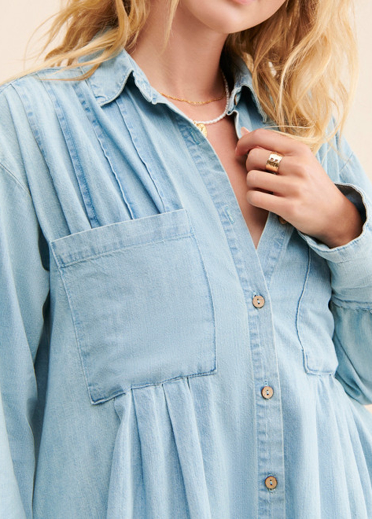 Casual High-Waist Slimming Denim Ruched Tunic
