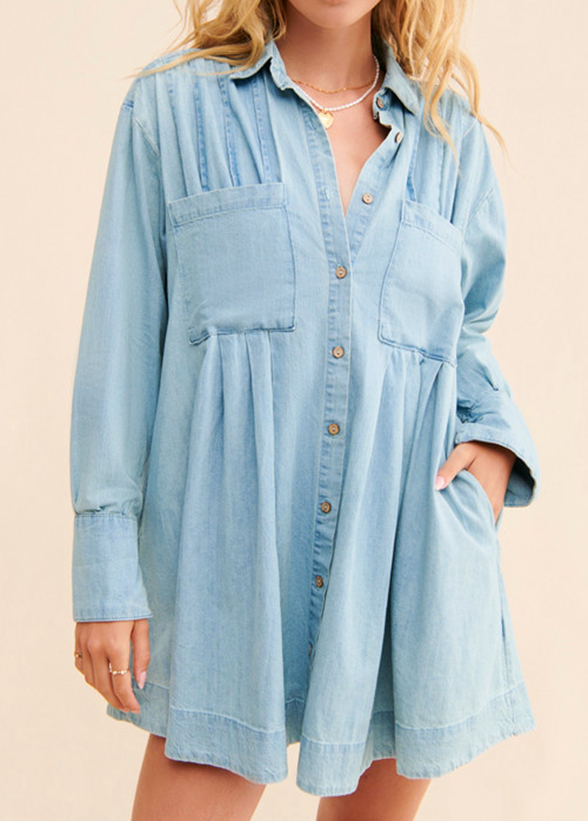 Casual High-Waist Slimming Denim Ruched Tunic