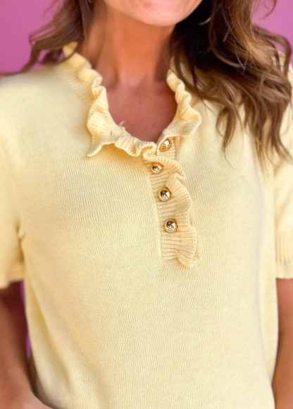 Sweet Ruffled Metal Button Sweater