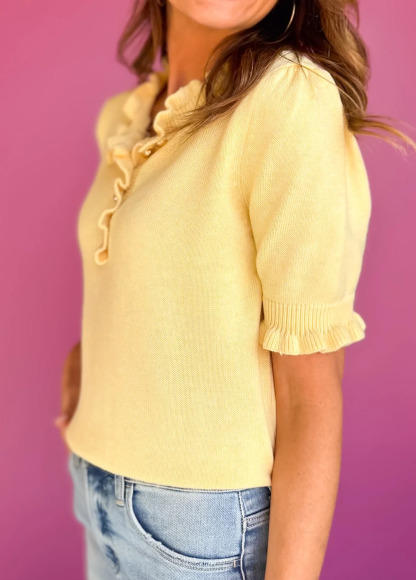Sweet Ruffled Metal Button Sweater