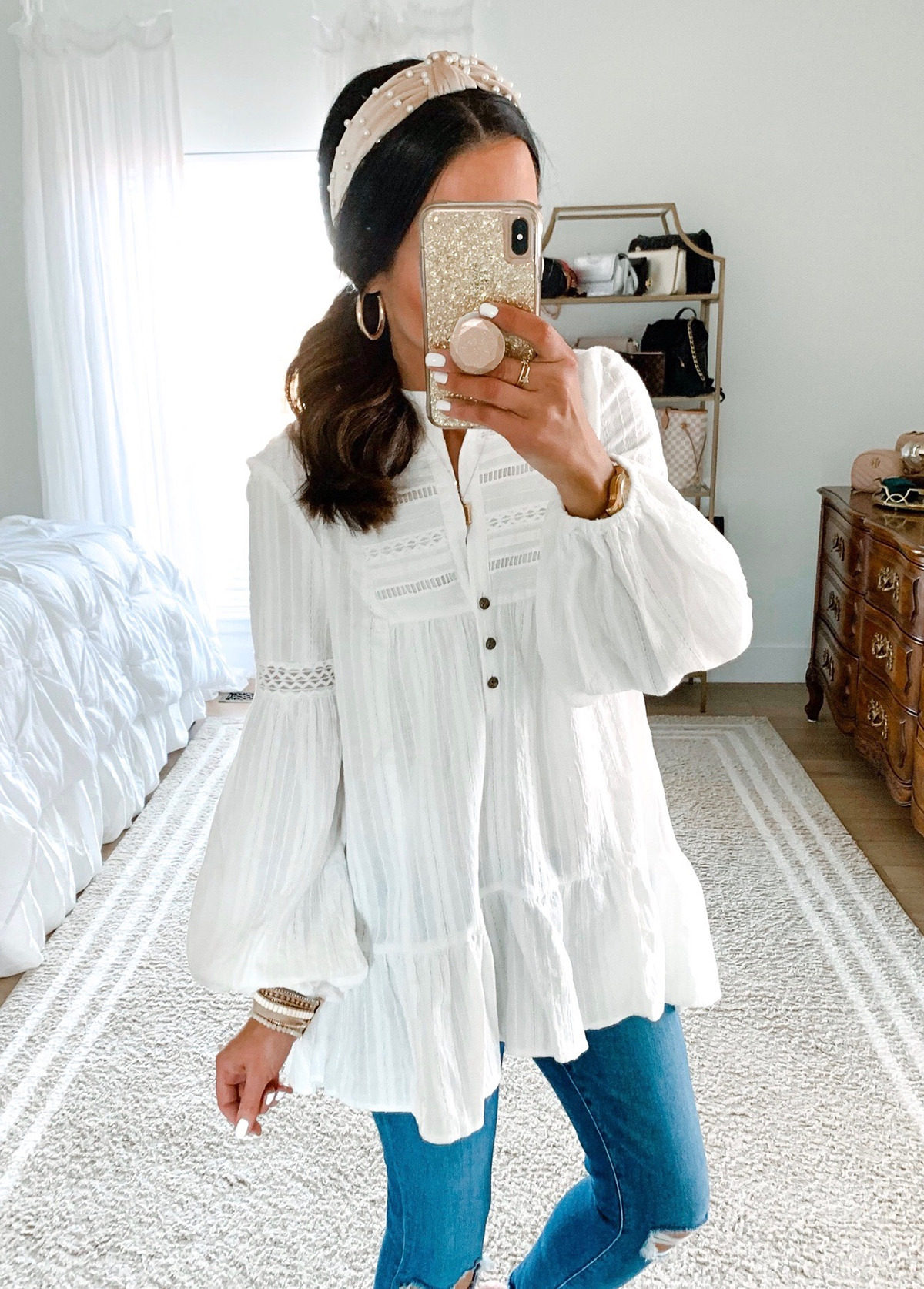 Bohemia Embroidered Lace Henley Tunic Blouse