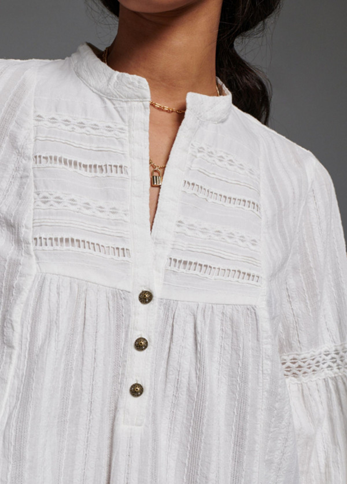 Bohemia Embroidered Lace Henley Tunic Blouse